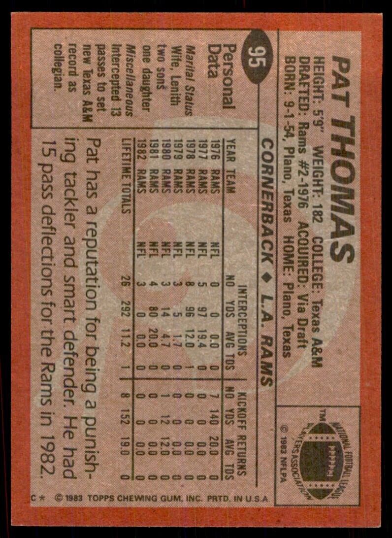1983 TOPPS~ PAT THOMAS. LOS ANGELES RAMS #95