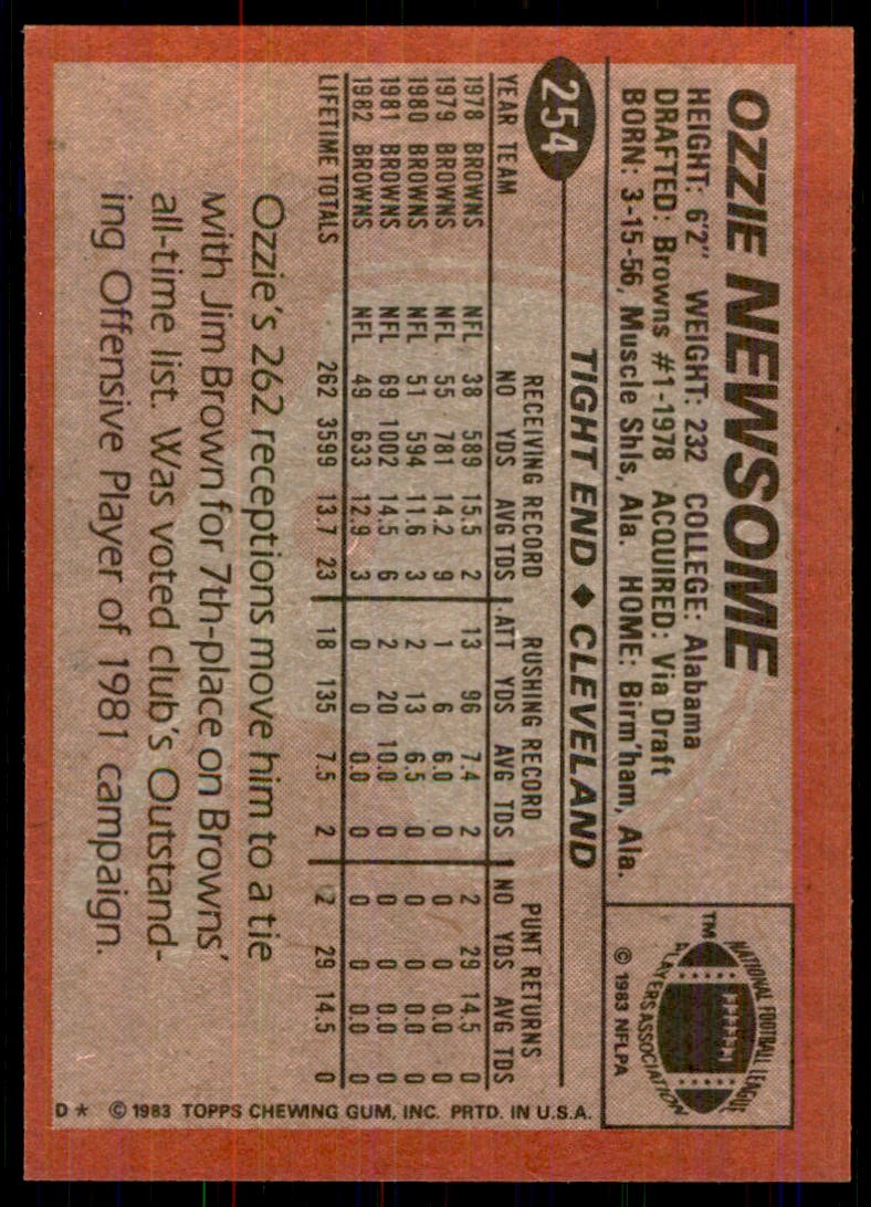 1983 TOPPS] OZZIE NEWSOME CLEVELAND BROWNS #254