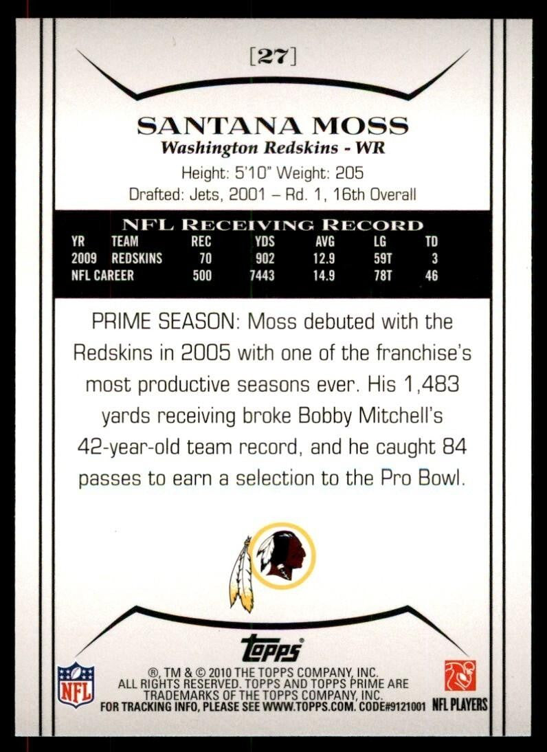 2010 Topps Prime Santana Moss Football Cards #27