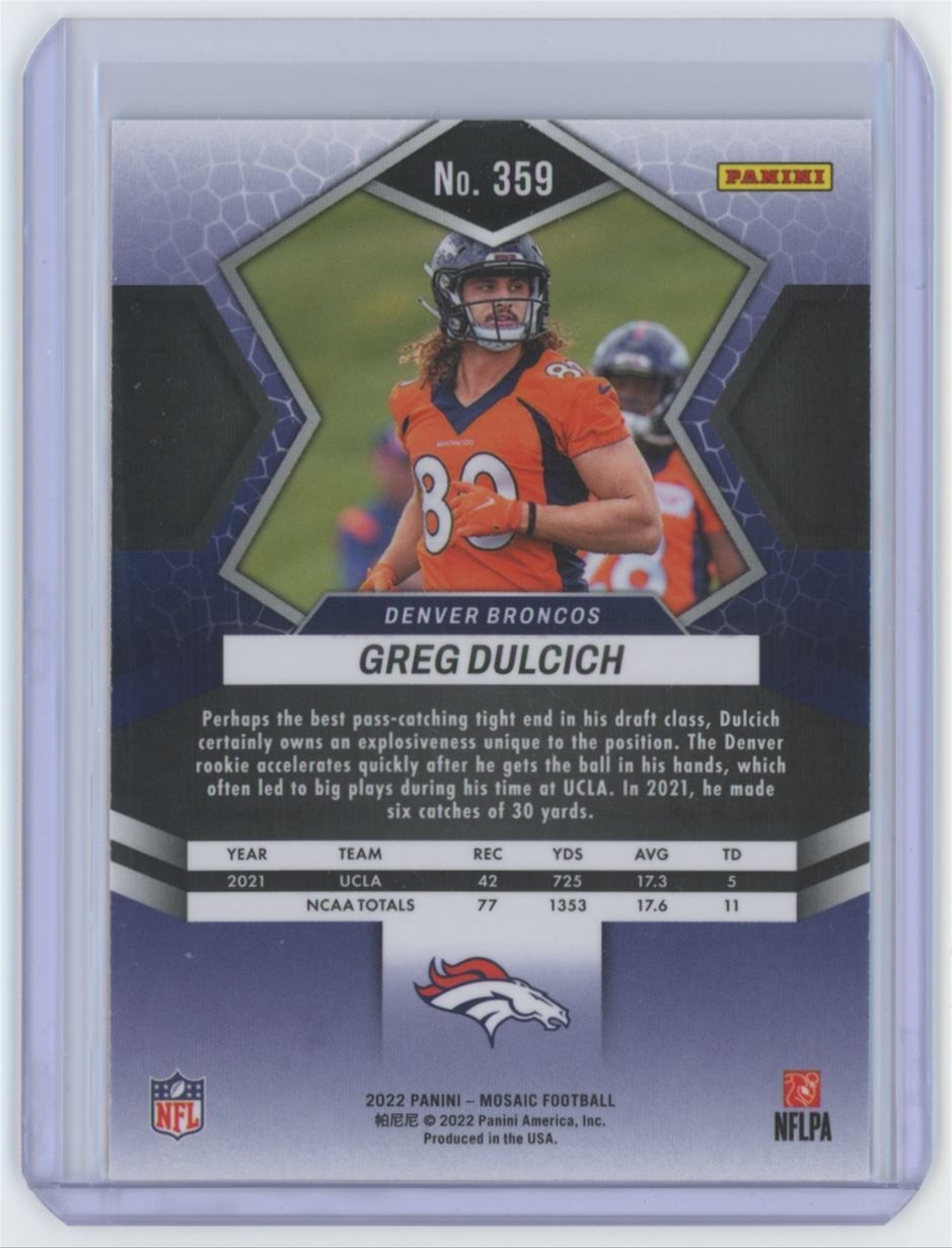 2022 PANINI MOSAIC GREG DULCICH #359.