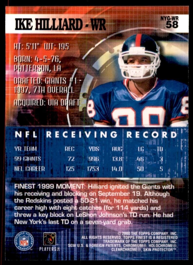 2000 Topps Finest Ike Hilliard Football Cards #58