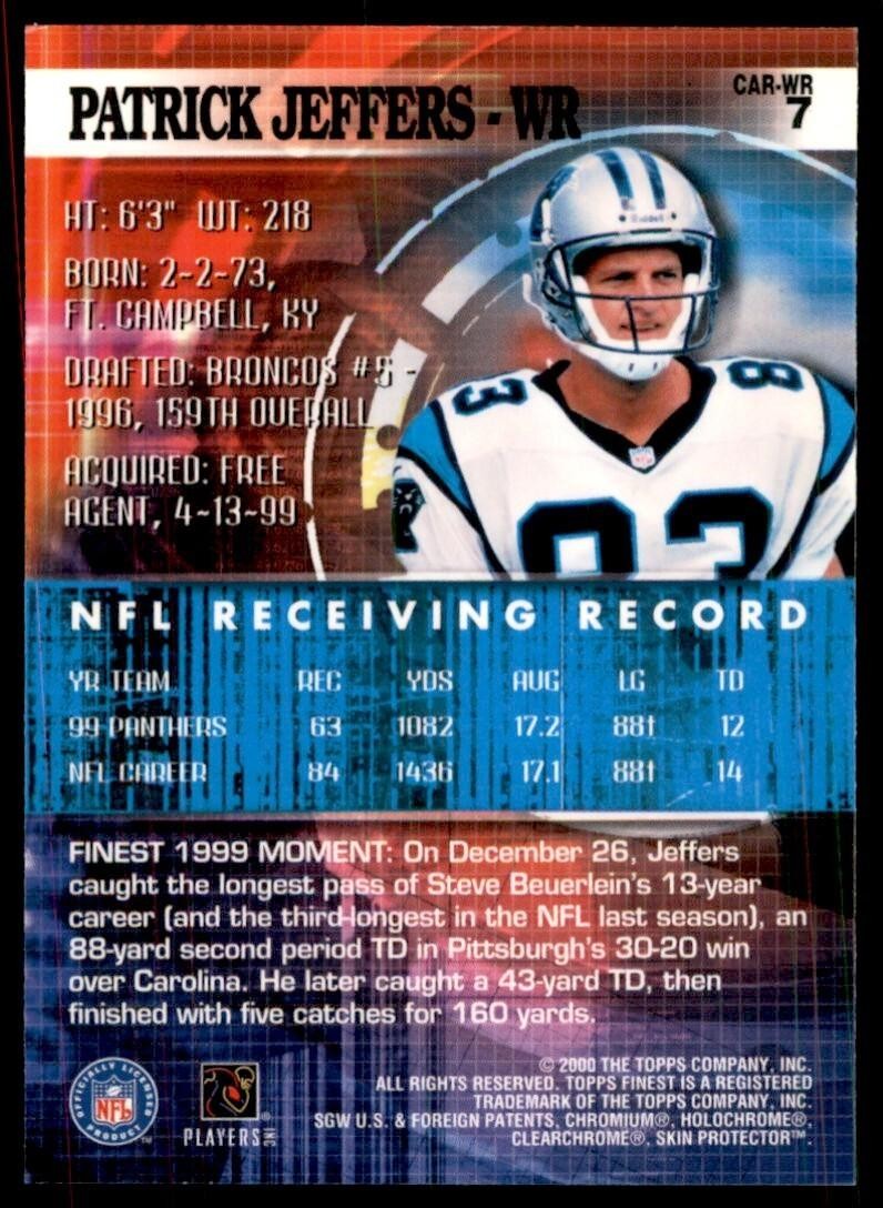 2000 Topps Finest Patrick Jeffers Football Cards #7