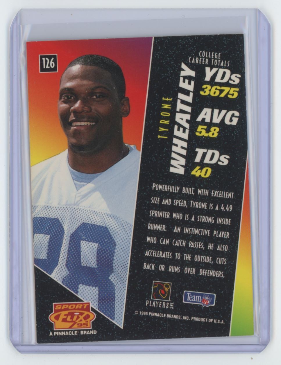 1995 Sport Flix Tyrone Wheatley Rookie Football Card New York Giants #126