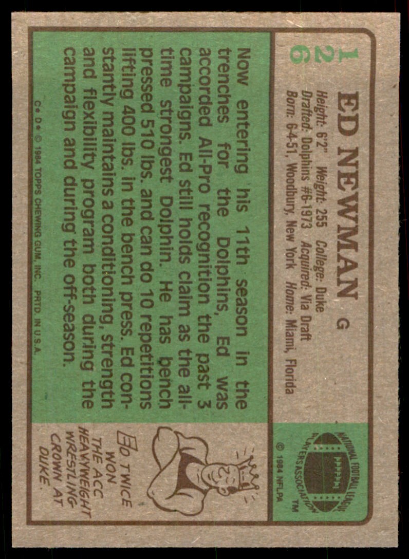 1984 TOPPS: ED NEWMAN MIAMI DOLPHINS #126
