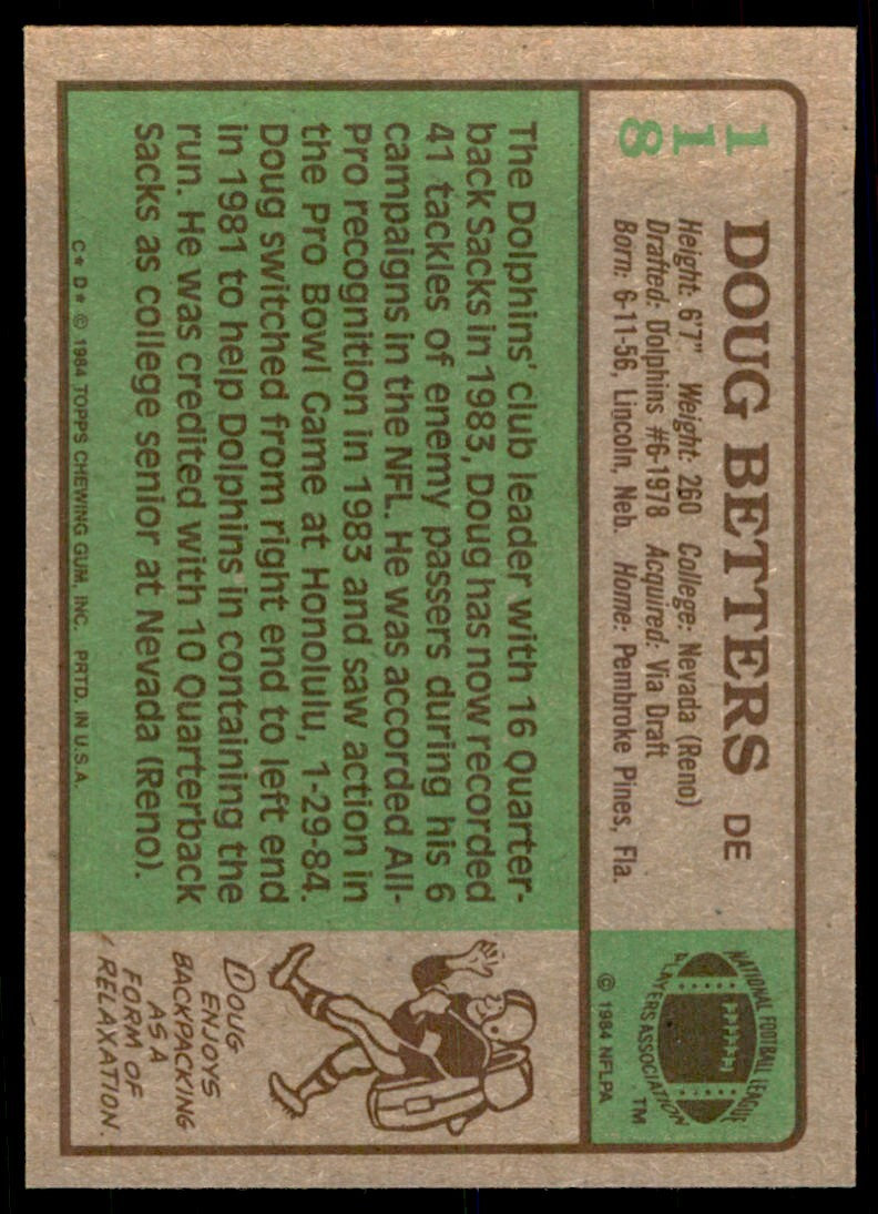 1984 TOPPS^ DOUG BETTERS MIAMI DOLPHINS #118