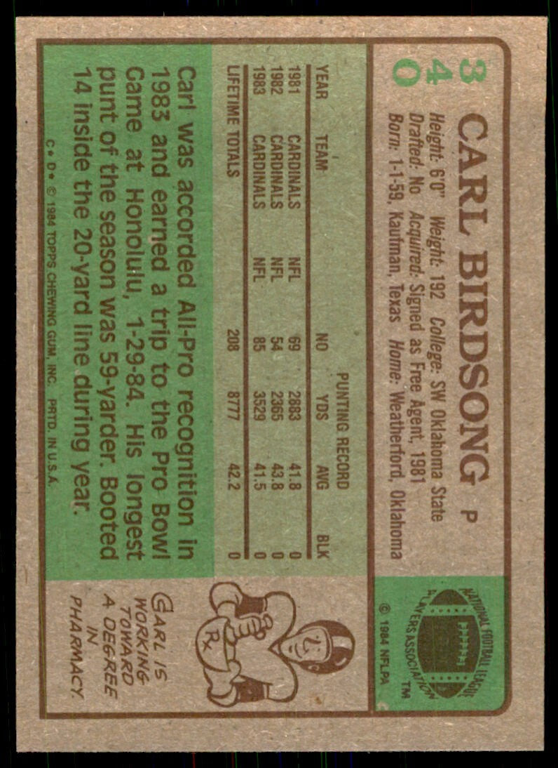 1984 TOPPS^ CARL BIRDSONG ST. LOUIS CARDINALS #340