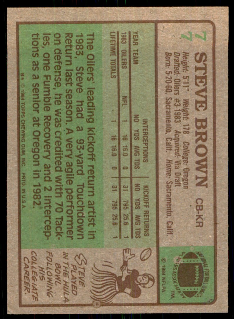 1984 TOPPS} STEVE BROWN HOUSTON OILERS #77