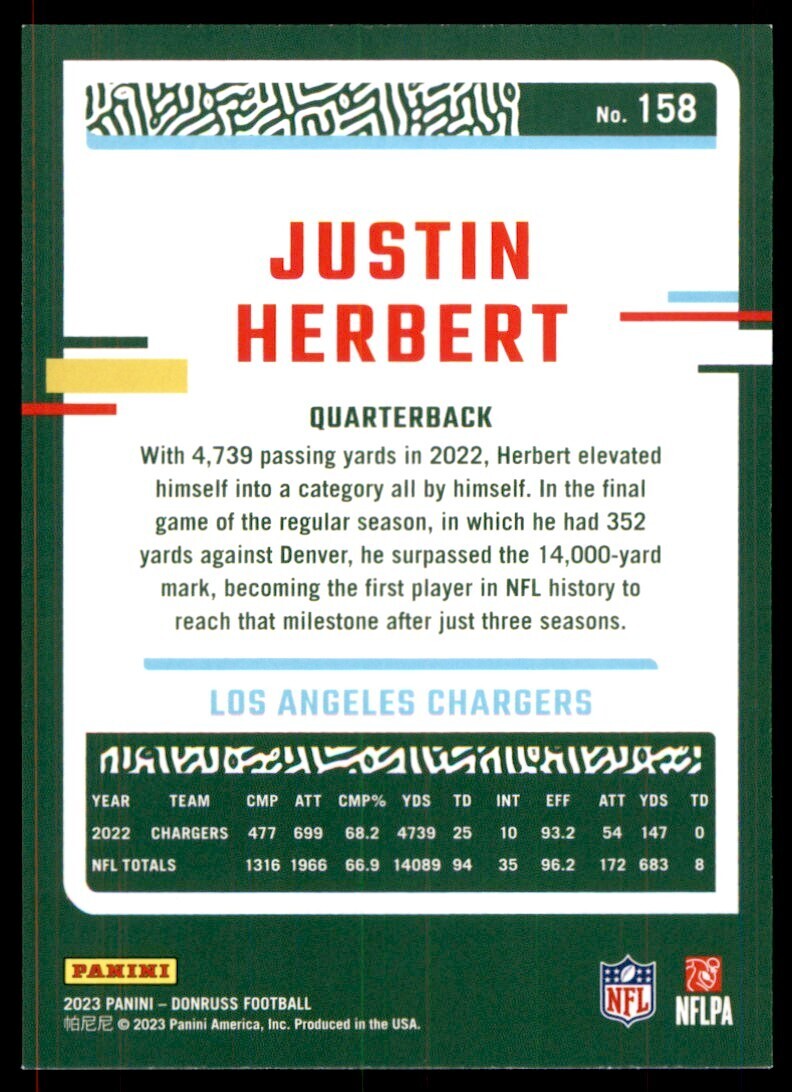 2023 Donruss Justin Herbert Los Angeles Chargers #158