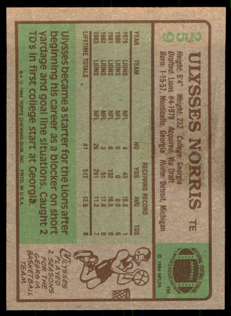 1984 TOPPS\ ULYSSES NORRIS. DETROIT LIONS #259