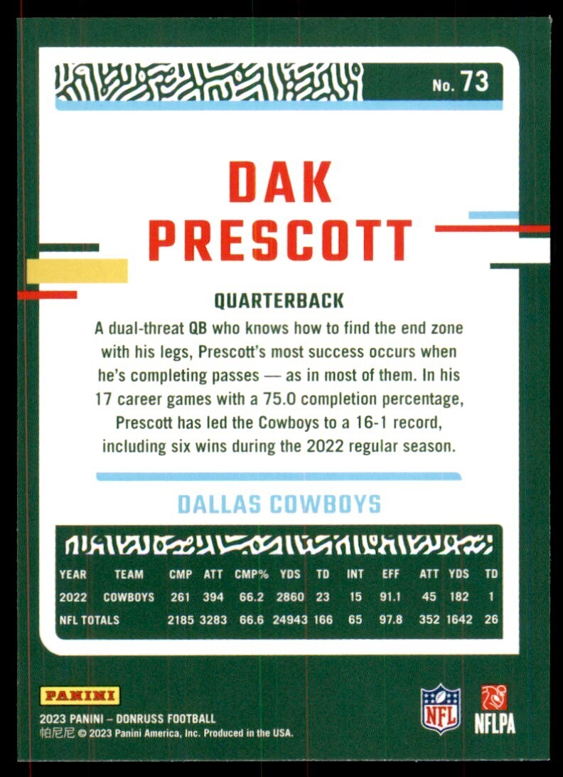 2023 Donruss Dak Prescott Dallas Cowboys #73