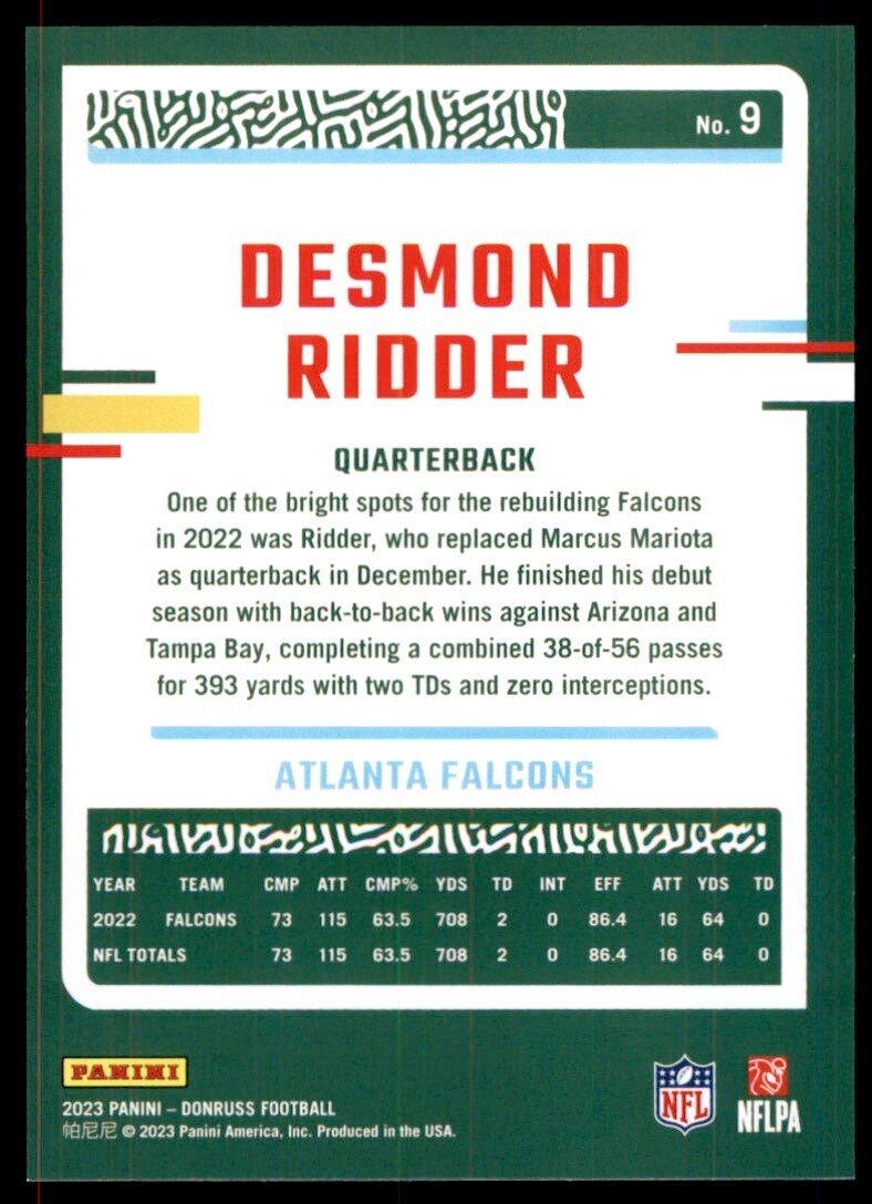 2023 Donruss Desmond Ridder Atlanta Falcons #9