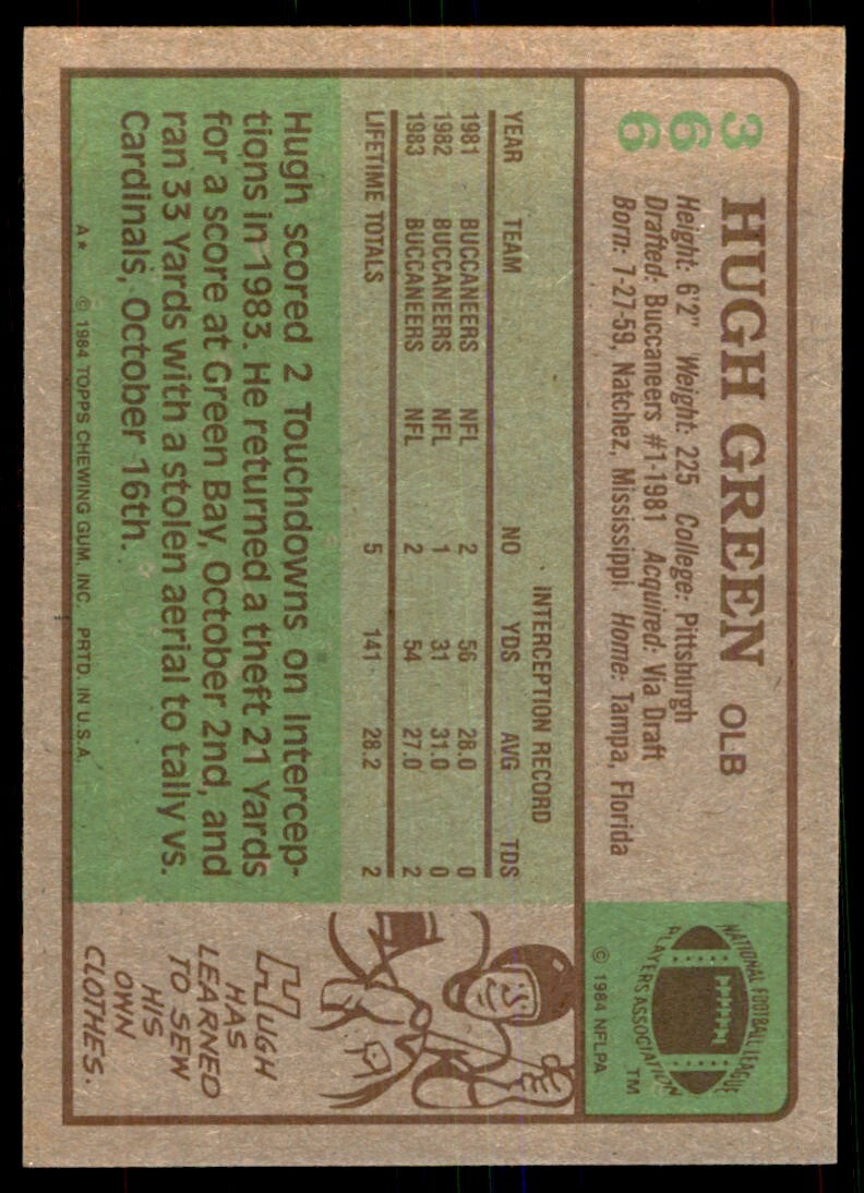 1984 TOPPS\ HUGH GREEN TAMPA BAY BUCCANEERS #366