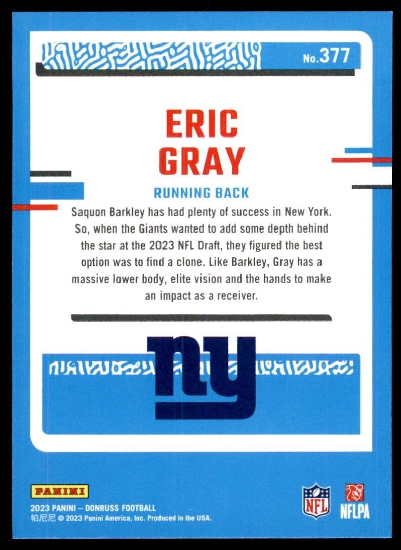 2023 Donruss Eric Gray New York Giants #377