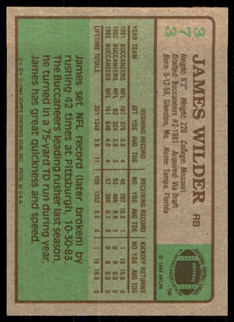 1984 TOPPS JAMES WILDER TAMPA BAY BUCCANEERS #373