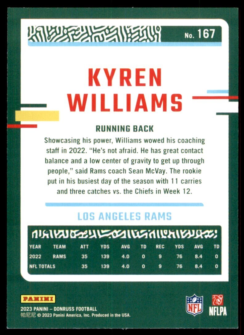 2023 Donruss Kyren Williams Los Angeles Rams #167