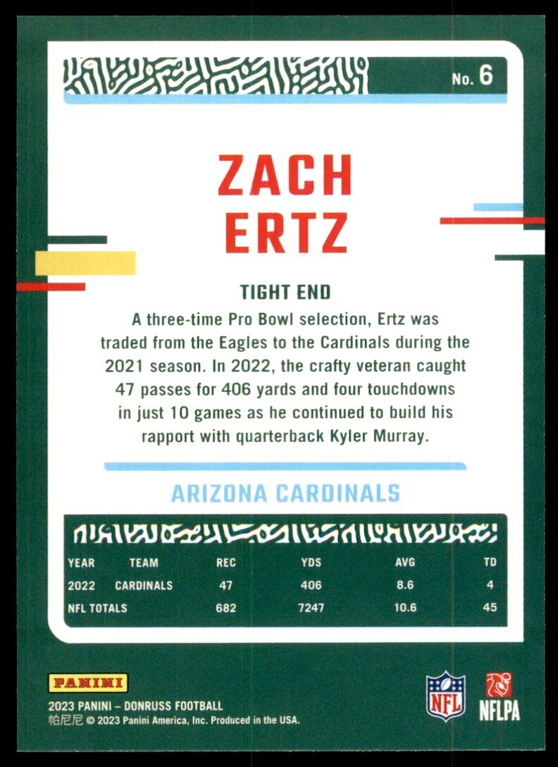 2023 Donruss Zach Ertz Arizona Cardinals #6