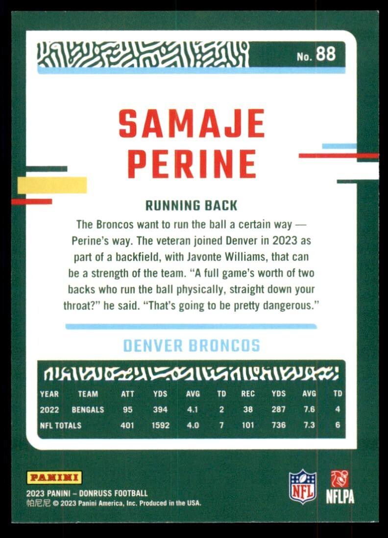 2023 Donruss Samaje Perine Denver Broncos #88