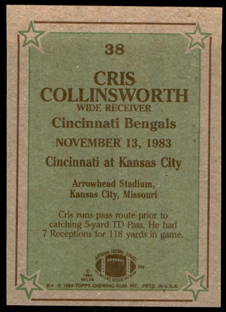 1984 TOPPS* CRIS COLLINSWORTH CINCINNATI BENGALS #38