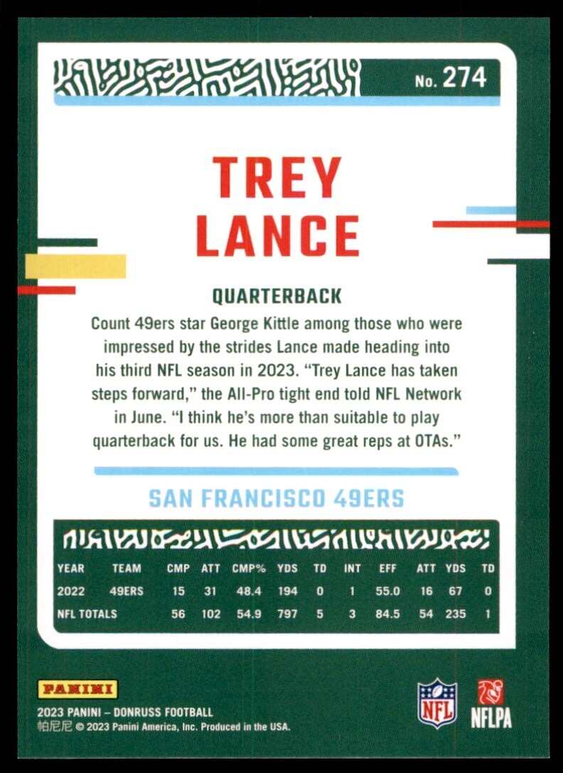 2023 Donruss Trey Lance San Francisco 49ers #274