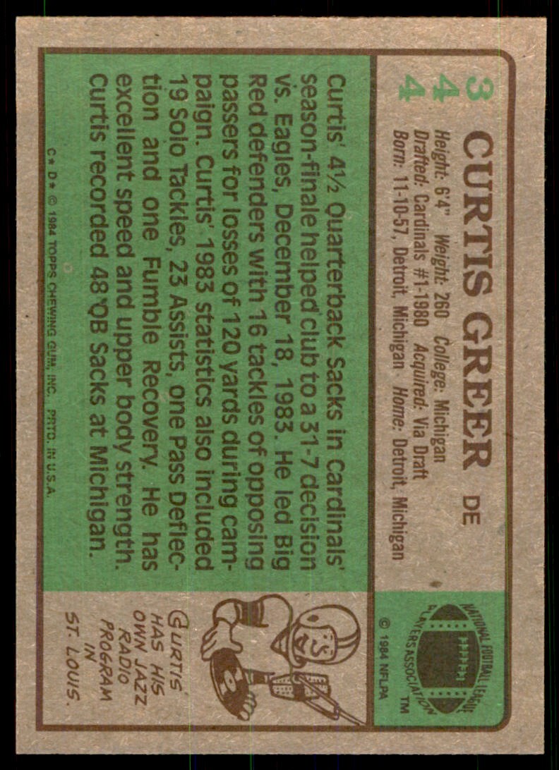 1984 TOPPS* CURTIS GREER ST. LOUIS CARDINALS #344