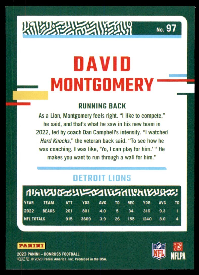 2023 Donruss David Montgomery Detroit Lions #97