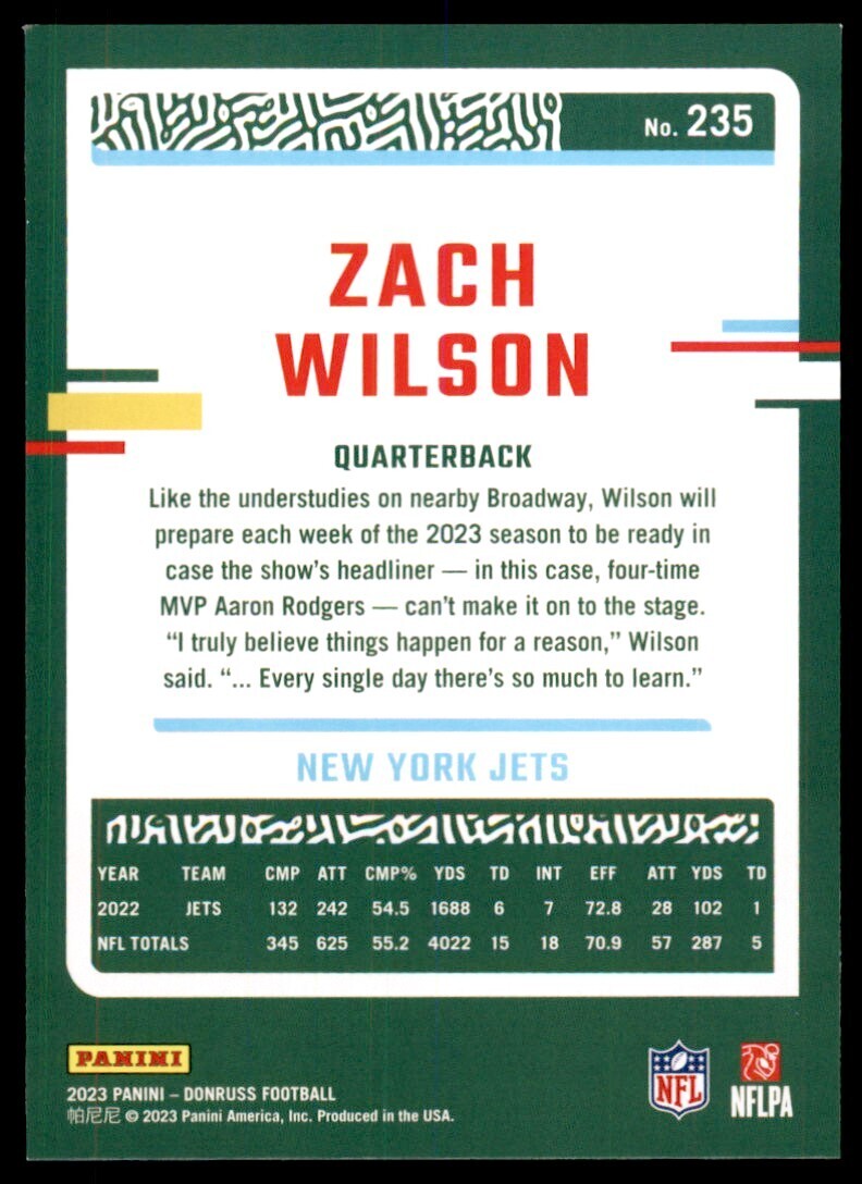 2023 Donruss Zach Wilson New York Jets #235