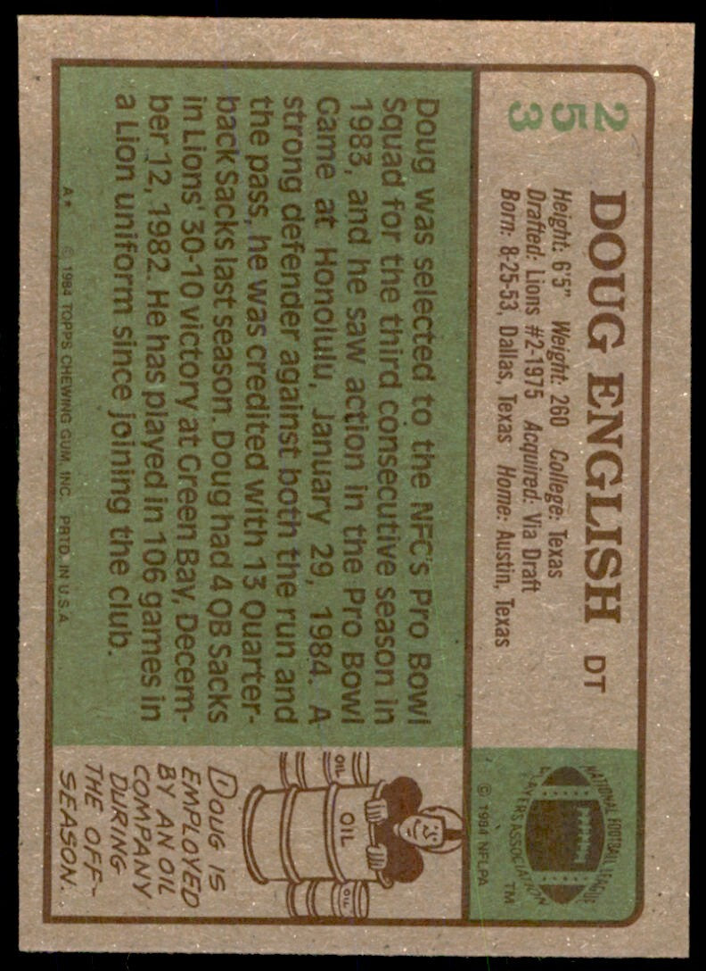 1984 TOPPS/ DOUG ENGLISH DETROIT LIONS #253