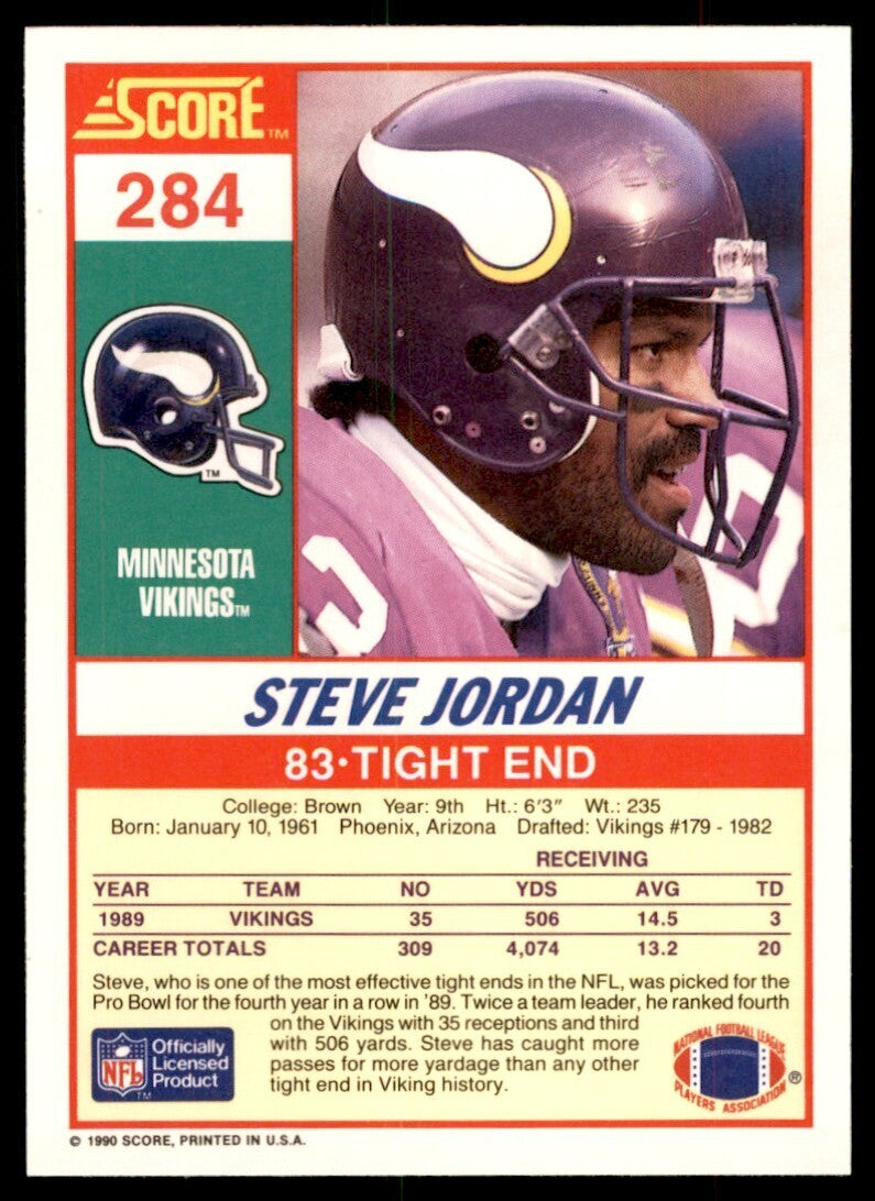 1990 Score Steve Jordan Minnesota Vikings #284