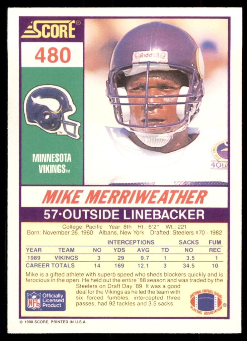 1990 Score Mike Merriweather Minnesota Vikings #480