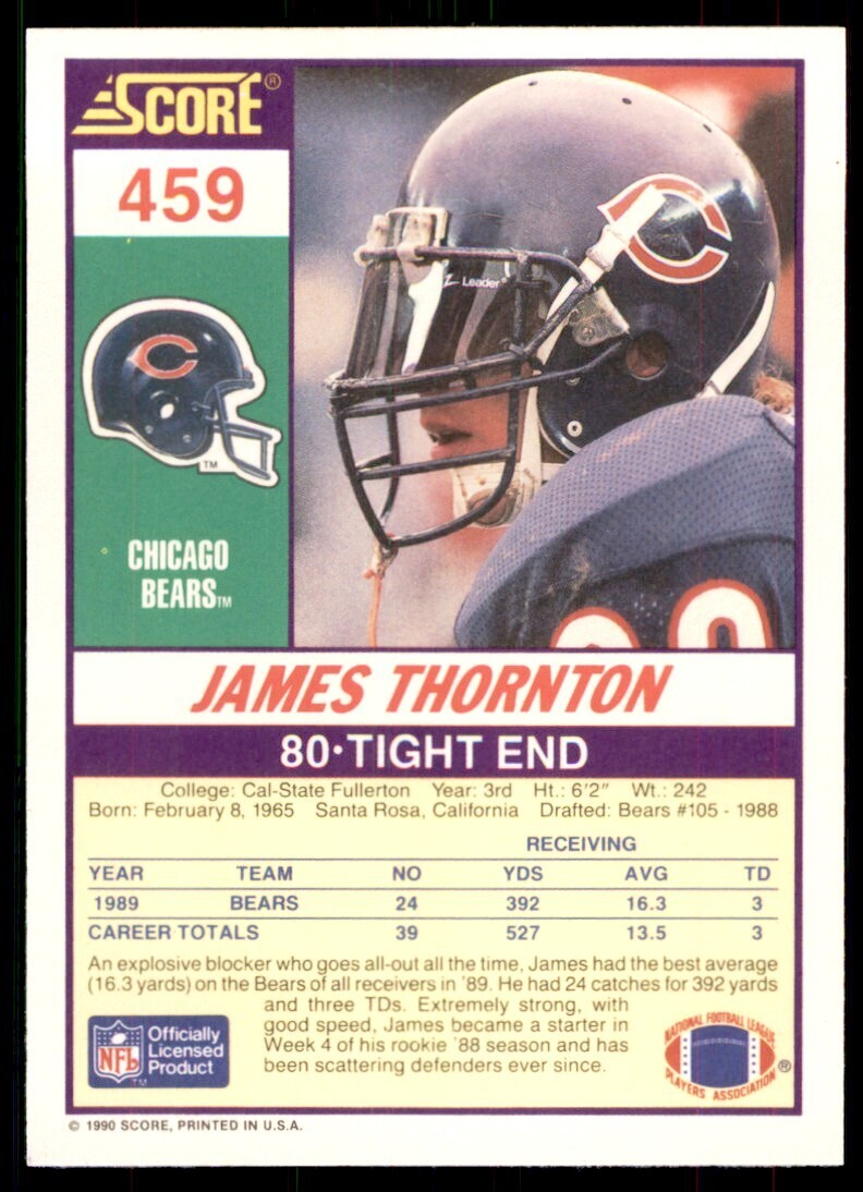 1990 Score James Thornton Chicago Bears #459