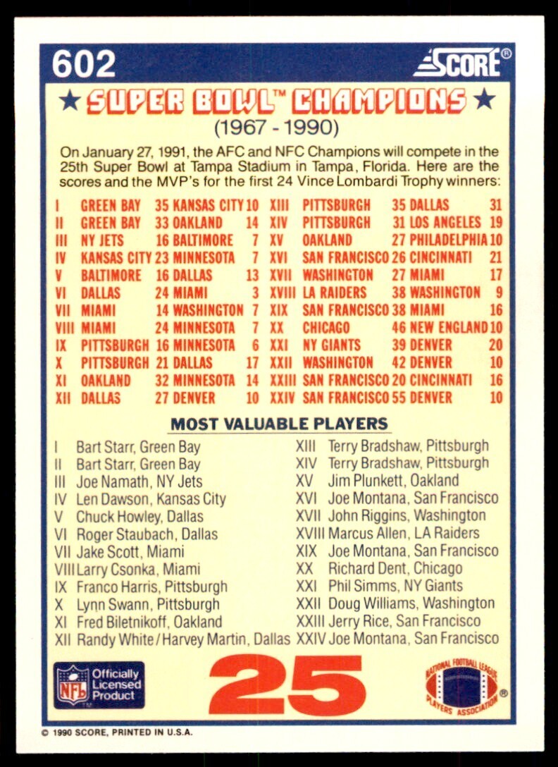 1990 Score Super Bowl Wrap New York Giants/Buffalo Bills #602