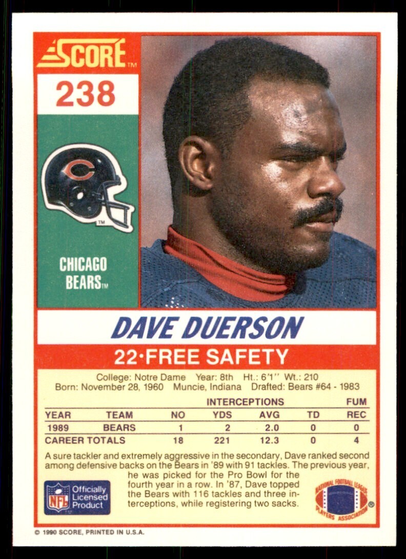 1990 Score Dave Duerson Chicago Bears #238