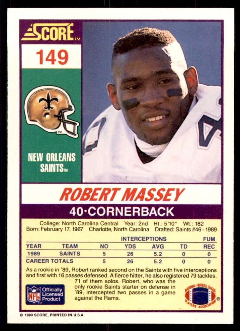 1990 Score Robert Massey New Orleans Saints #149
