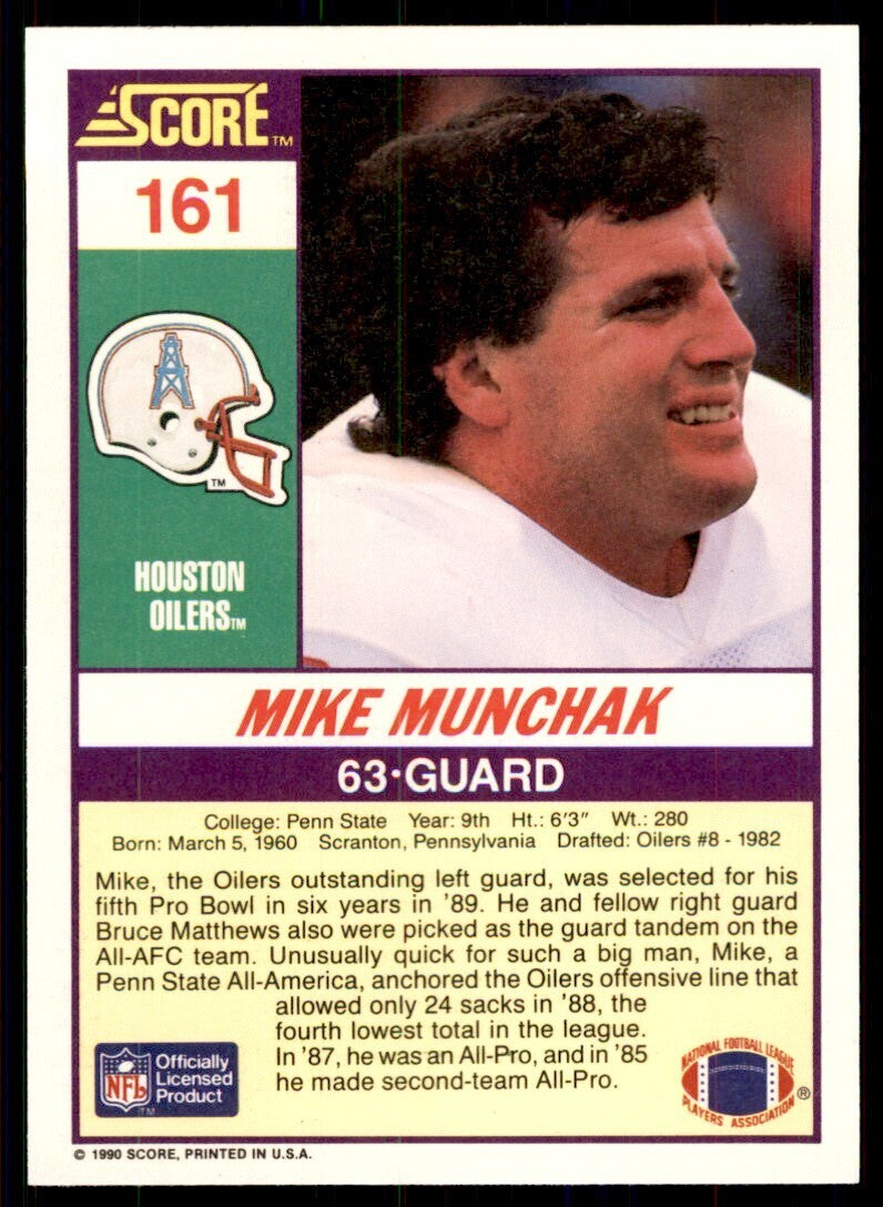 1990 Score Mike Munchak Houston Oilers #161