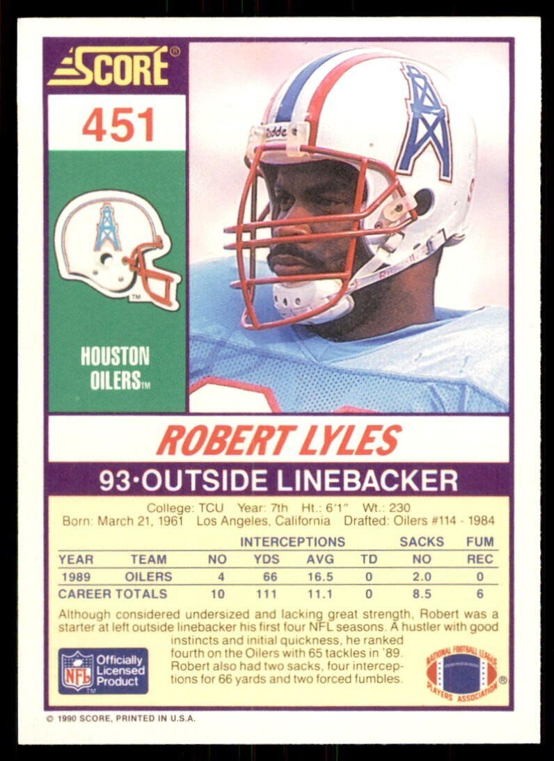1990 Score Robert Lyles Houston Oilers #451
