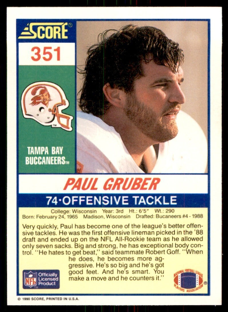 1990 Score Paul Gruber Tampa Bay Buccaneers #351