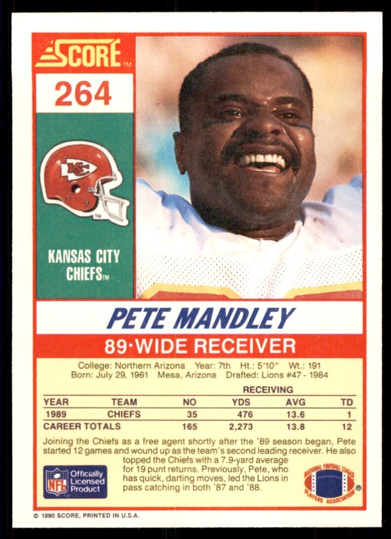 1990 Score Pete Mandley Kansas City Chiefs #264