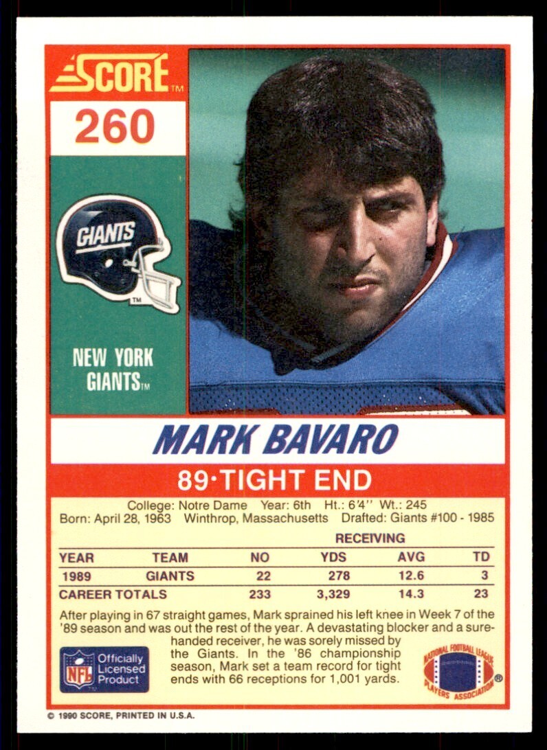 1990 Score Mark Bavaro New York Giants #260