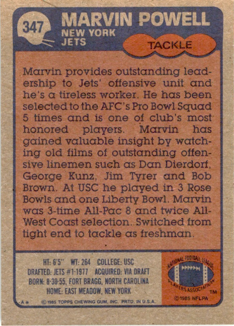 1985 TOPPS; MARVIN POWELL NEW YORK JETS #347