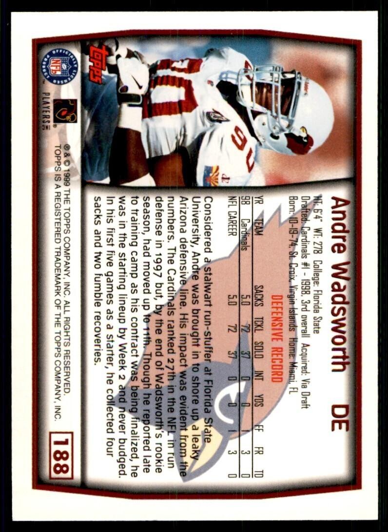 1999 Topps Andre Wadsworth Arizona Cardinals #188