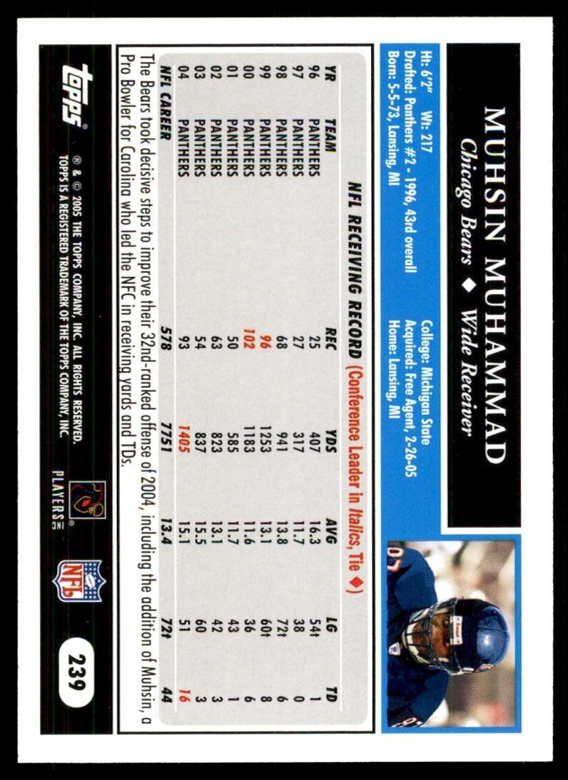 2005 TOPPS MUHSIN MUHAMMAD CHICAGO BEARS #239