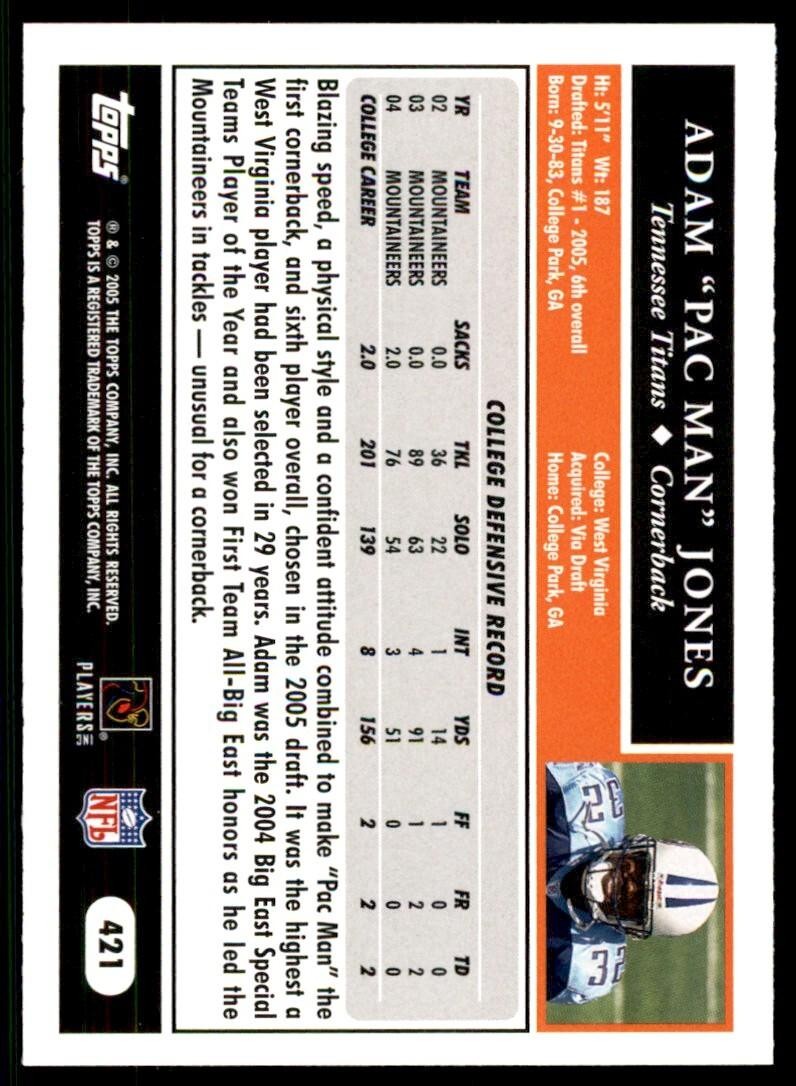 2005 TOPPS ADAM JONES TENNESSEE TITANS #421