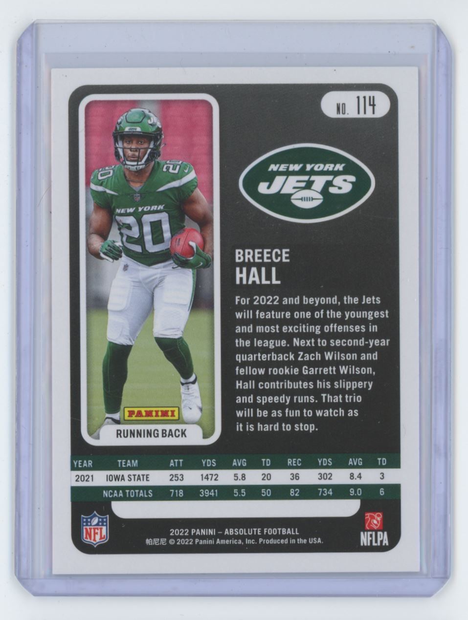 2022 Panini Absolute Breece Hall Football Card #114