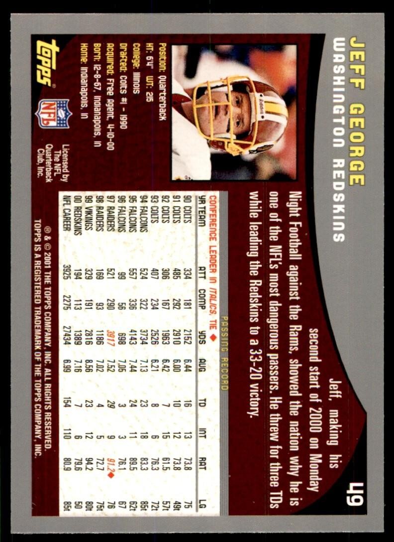 2001 TOPPS JEFF GEORGE WASHINGTON REDSKINS #49