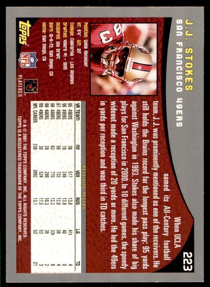 2001 TOPPS J.J. STOKES SAN FRANCISCO 49ERS #223