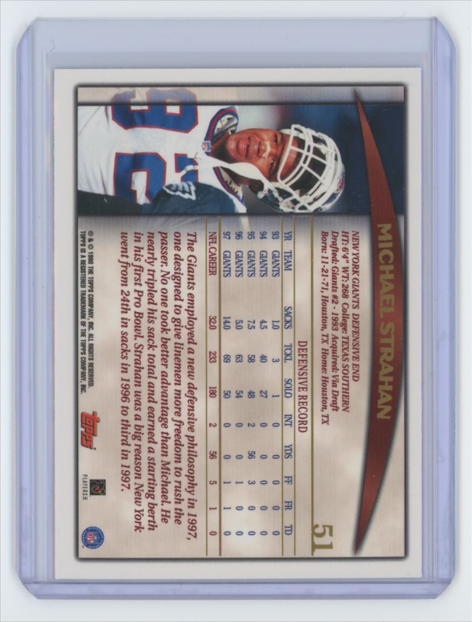 1998 Topps Michael Strahan Football Card #51