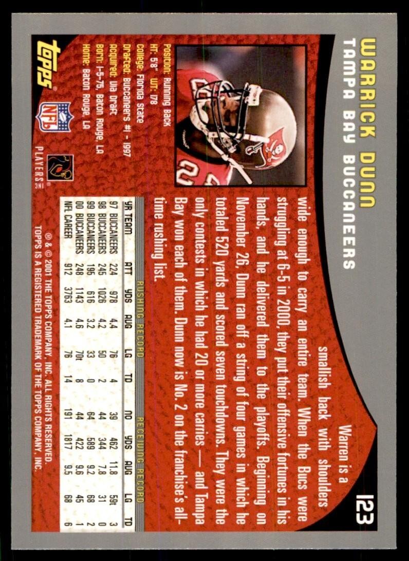 2001 TOPPS WARRICK DUNN TAMPA BAY BUCCANEERS #123