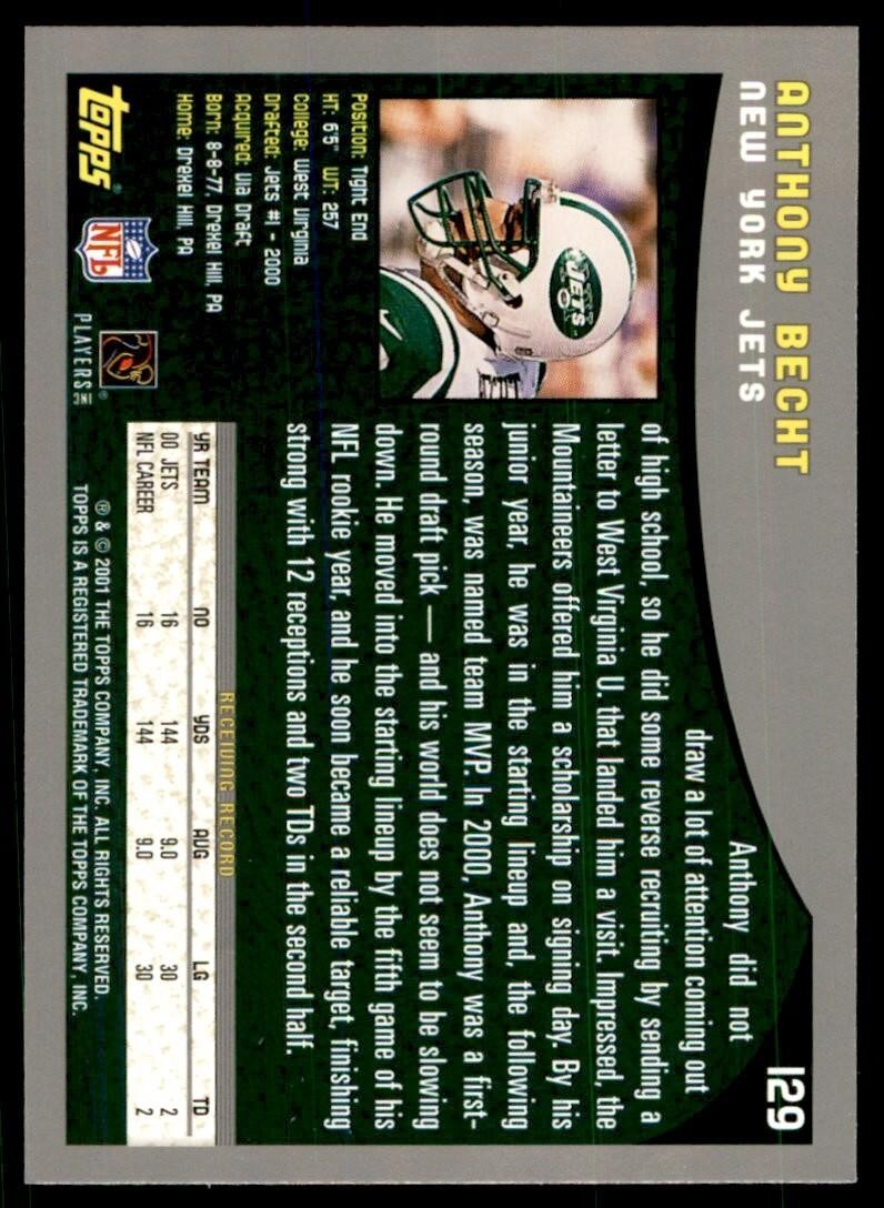 2001 TOPPS ANTHONY BECHT NEW YORK JETS #129