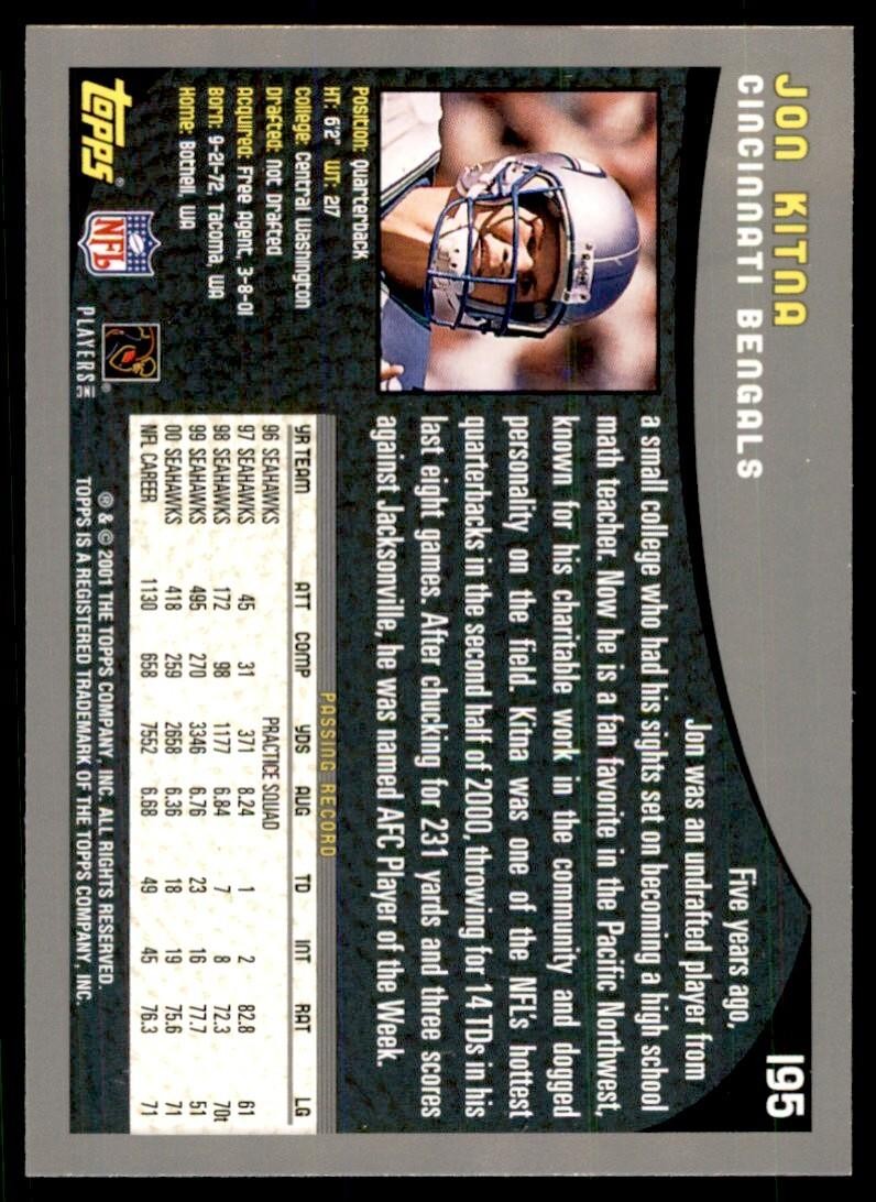 2001 TOPPS JON KITNA CINCINNATI BENGALS #195