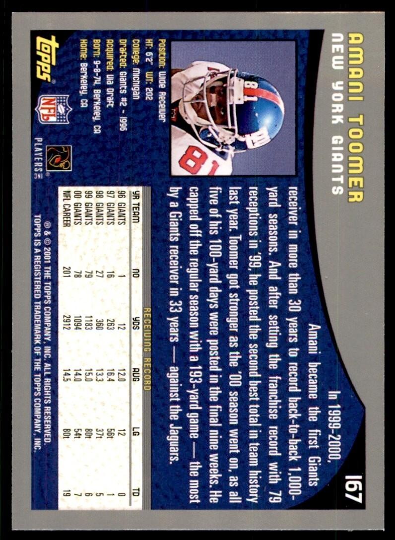2001 TOPPS AMANI TOOMER NEW YORK GIANTS #167